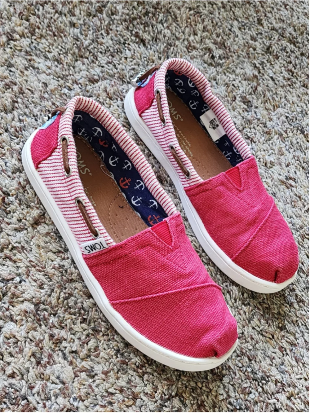 TOMS Youth 13 Bimini Nautical Red Striped Canvas Slip On Shoes